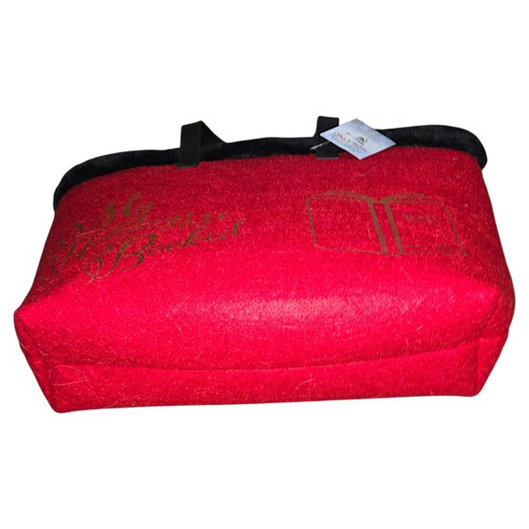 Barnes & Noble Exclusive Red "My Holidays Are Booked" Faux Fur Trim Tote Bag - Picture 7 of 7
